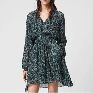 ALL SAINTS Nichola Plume Long Sleeve‎ Dress Mini Lined Flowy Size M